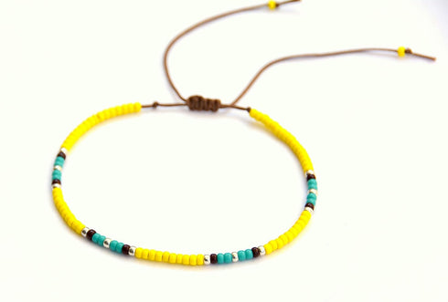 Anklet for Teen Girls and Women, Hippie Colorful Yellow Beaded Beach Anklet, Native American Jewelry, Adjustable Waterproof String Anklet, Handmad...