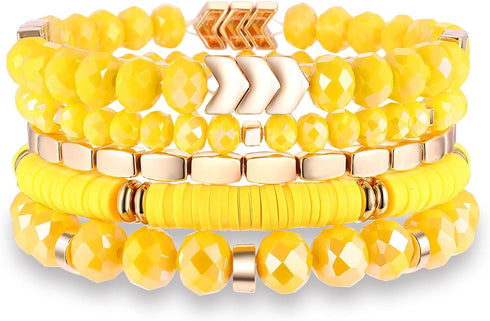 Beaded Stretch Bracelets for Women Multilayered Colorful Crystal Heishi Bead Bracelets Boho Stackable Strand Bracelet Set Summer Beach Surfer Brac...