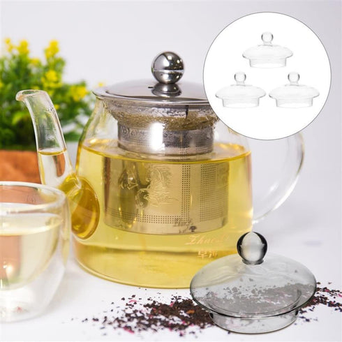 2-Pack Clear Glass Teapot Replacement Lids - Teapot Accessories with Strainer Cover for Home Kitchen Teapots and Teacups - Universal Fit...