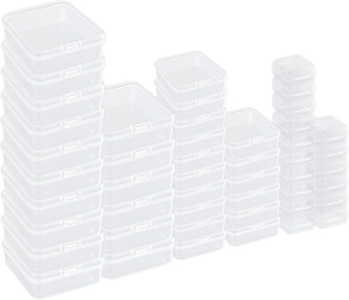 48Pcs Mini Storage Containers, Mixed Sizes Small Rectangular Clear Plastic Storage Containers Box with Hinged Lid for Beads, Organizie Tiny Items,...