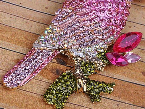 Alilang Womens Golden Tone Pink Rhinestones Tropical Parrot Cockatoo Bird Brooch Pin...