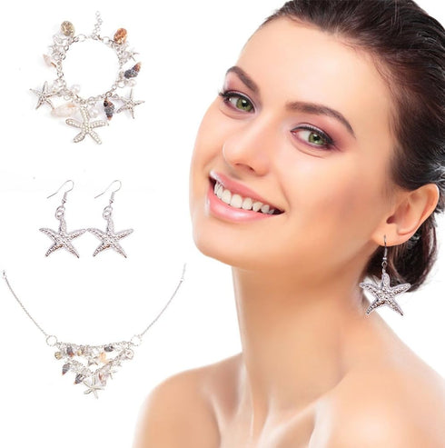 PH PandaHall 3 IN 1 Fashion Sea Shell Starfish Faux Pearl Collar Bib Statement Chunky Mermaid Tail Necklace Bracelet and Earrings Mermaid Costume ...