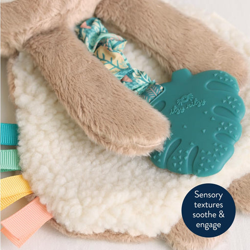 Itzy Ritzy - Itzy Lovey Including Teether - Baby Lovey with Teether, Textured Ribbons & Dangle Arms - Features Crinkle Sound, Sherpa Fabric and Mi...