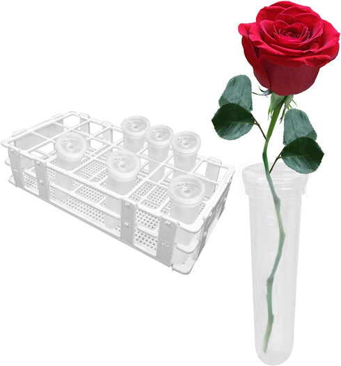 Floral Water Tube, 25 Pcs Clear Flower Water Tubes with Caps 21 Slot Rack Kit for Fresh Flower Arrangement Plant Cuttings...
