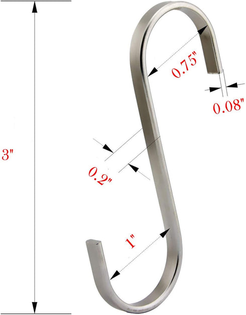 YourGift 20 Pack Flat S Hooks Stainless Steel 3 inches S Shaped Hanging Hooks for Kitchen, Bathroom, Bedroom and Office (Medium)...