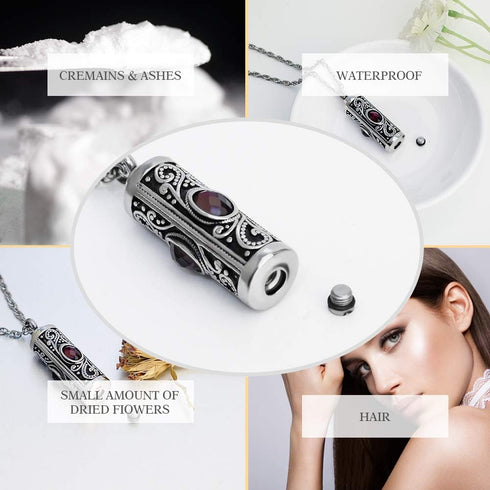 XIUDA Crystal Cremation Urn Necklace for Ashes Keepsake Cremation Jewelry for Human Ashes Stainless Steel Memorial Pendant with Flower for Women...