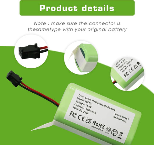 Upgraded 3000mAh 14.4V Battery for Lefant M210 M210P M213 Robot Vacuum Cleaners...