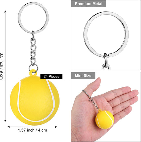 24 Pack Tennis Ball Yellow Keychains Mini Foam Tennis Ball Keychain Sport Keychains for Sports Party Favors, School Carnival Reward, Party Bag Gif...