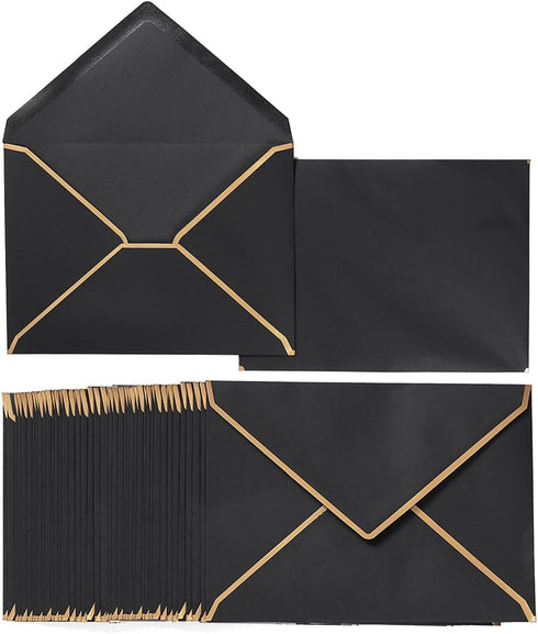 50 Pack A6 Envelopes 4x6 Card Envelopes Self-Adhesive V Flap Envelopes with Gold Border for Office, Wedding Gift Cards, Invitations, Graduation, B...