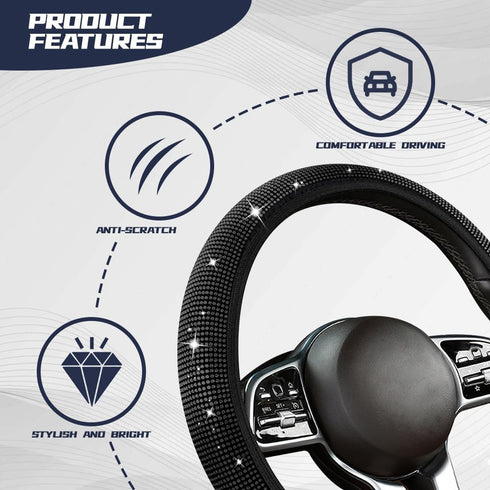 Bling Car Steering Wheel Cover, Crystal Glitter Rhinestone Wheel Protector for Girls Women, 15 inch Anti-Slip Steering Wheel Protector, Universal ...