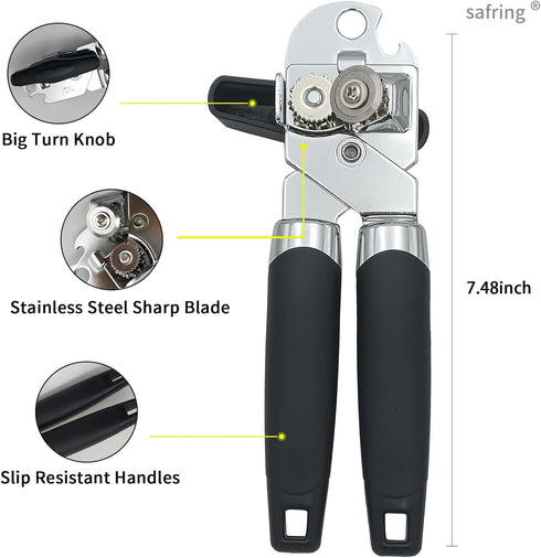 Can Opener Manual, Handheld Strong Heavy Duty Stainless Steel Can Opener, Comfortable Handle, Sharp Blade Smooth Edge, Can Openers with Multifunct...