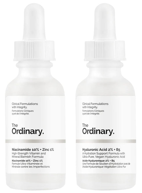 The Ordinary Facial Treatment: Hyaluronic Acid with 2% + B5 (30ml) and The Ordinary Niacinamide 10% + Zinc 1% (30ml) Bundle Face Care Set...