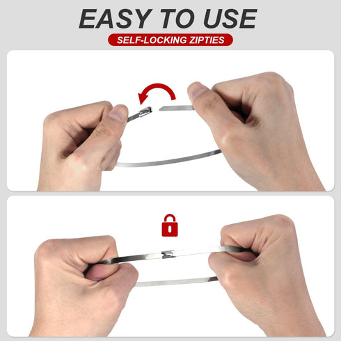 Metal Zip Ties 12inch Stainless Steel Cable Ties 100 Pack 270lbs Heavy Duty Self-locking Wire Ties High Temp Zipties Chain Link fence Ties Multi P...