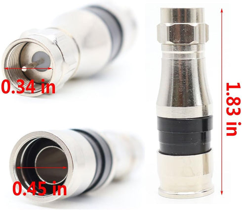 (5PACK) F Type RG11 Cable Adapter Compression Coax Connectors Fittings RG11 Wire Connector with Push-up Pin...