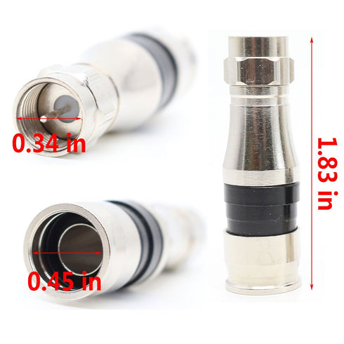 F Type RG11 Coax Cable Compression Fitting/Connector with Weather Seal O Ring 10PACK...