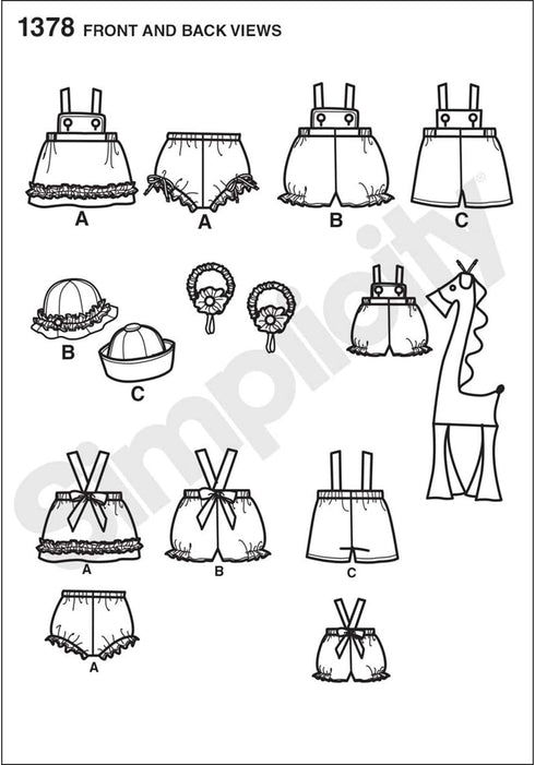 Simplicity 1378 Doll and Baby Clothes with Stuffed Animal Sewing Pattern, 15'' Dolls and 1-18 Month Babies...
