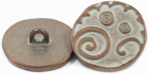 Bezelry 12 Pieces Swirl and Circles Metal Shank Buttons. 20mm (3/4 inch) (Copper White Patina)...