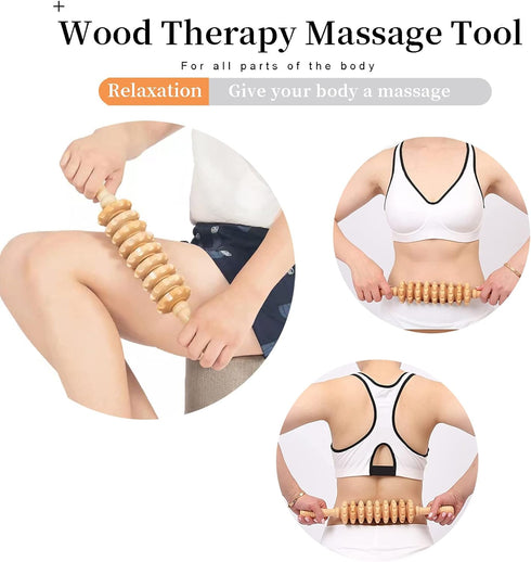 Wood Therapy Massage Tools Manual Massage Roller Stick for Body Sculpting, Maderoterapia Kit- Cellulite Massager for Muscle Pain Relief, Fascia, C...