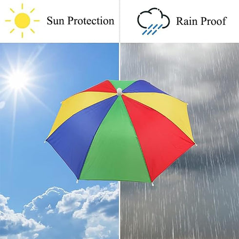 Umbrella Hat, 27" Diameter Rainbow Umbrella Hats, Hands Free Fishing Umbrella Cap Sunhat, Head Umbrella Hat for Kids, Men & Women, Headwear Umbrel...