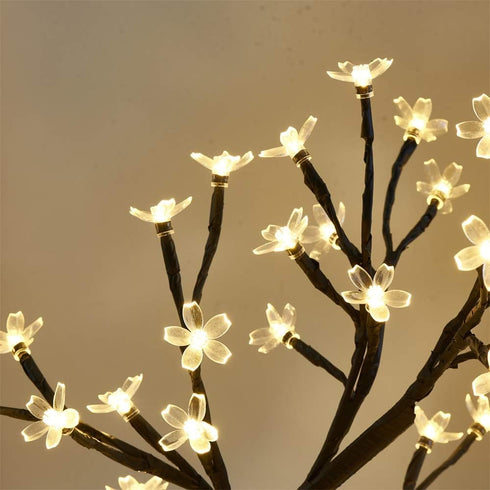PEIDUO 17.5 Inch Lighted Cherry Blossom Tree, 48 Warm White Lights Plug in Adapter, Light up Bonsai Tree for Christmas Indoor Home Bedroom Living ...