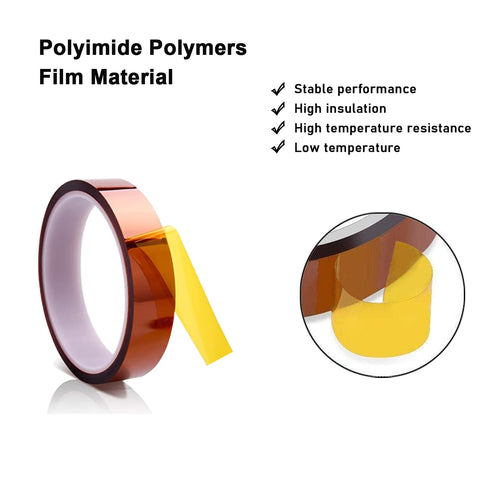 YTFGGY High Temp Tape, 5 Pack Polyimide Tape Multi-Sized 1/8", 1/6",1/4", 1/2", 1"- No Residue Heat Resistant Tape for Sublimation, Protecting CPU...
