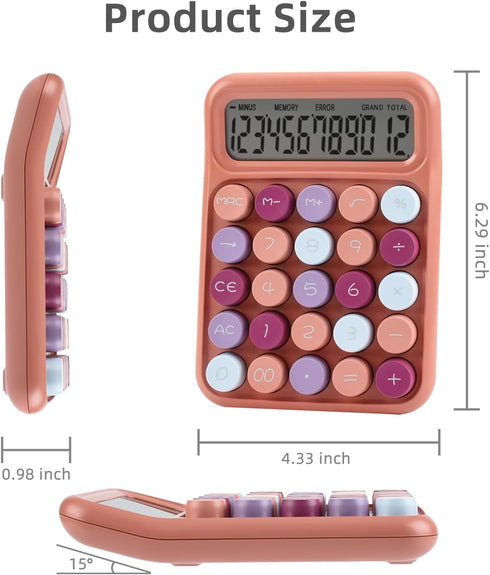 Desktop Mechanical Calculator, 12-Digit Large LCD Display Basic Standard Calculators with Cute Big Buttons, Office Accessories, School Supplies (C...