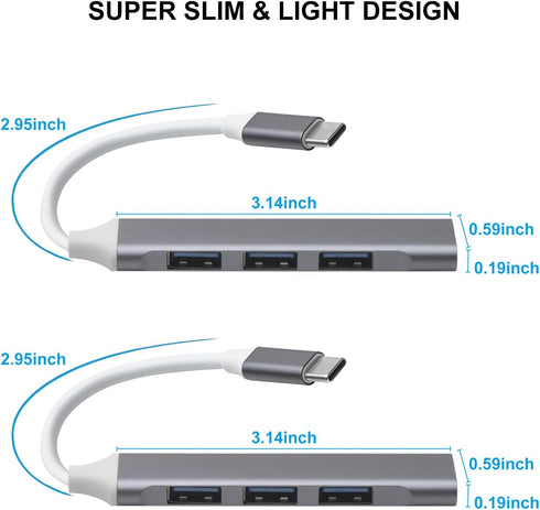 2pcs USB C Hub USB Hub 3.0,4-Port USB C to USB Adapter USB to USB C Adapter,Ultra-Slim USB C Adapter USB Splitter,USB C Dock USB Extender for Lapt...