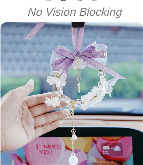 Car Mirror Hanging Accessories with Crystal Bow Bless for Your Drive with Prosperity for Safe Wealthy & Happy Travels (Purple)...