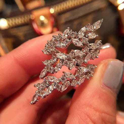 Rhinestone Leaf Climber Wrap Finger Band for Women Girls CZ Crystal Elegant Flower Open Layered Statement Rings Promise Engagement Rings Wedding B...