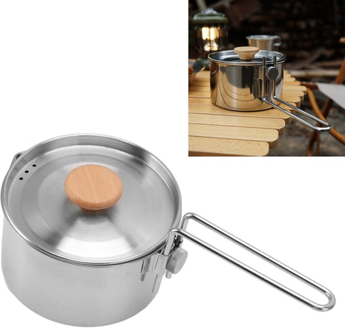 Camping Tea Pot, 1L Resistance Stainless Steel Multifunction Outdoor Kettle with Lid and Removable Handle for Hiking...