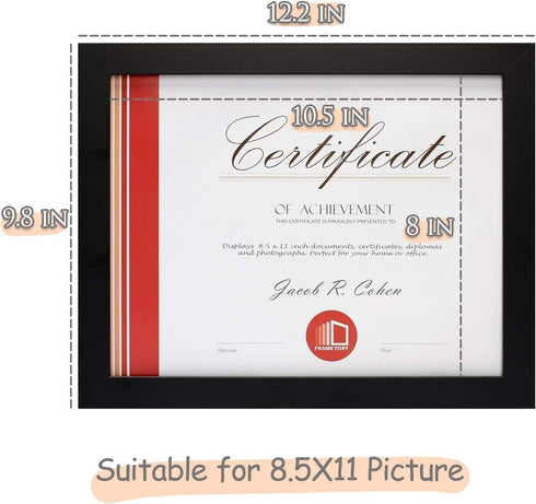 Frametory, 8.5 x 11 Picture Frame with Back Hangers for Wall Display, Easel Stand for Tabletop, for Certificates, Documents, Awards, Acknowledgeme...