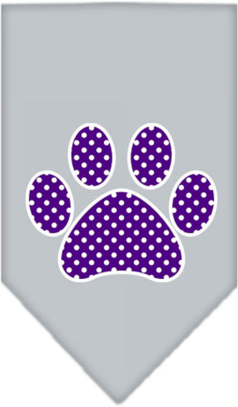 Pet and Dog Bandana Screen Printed, Purple Swiss Dot Paw Gray Large...