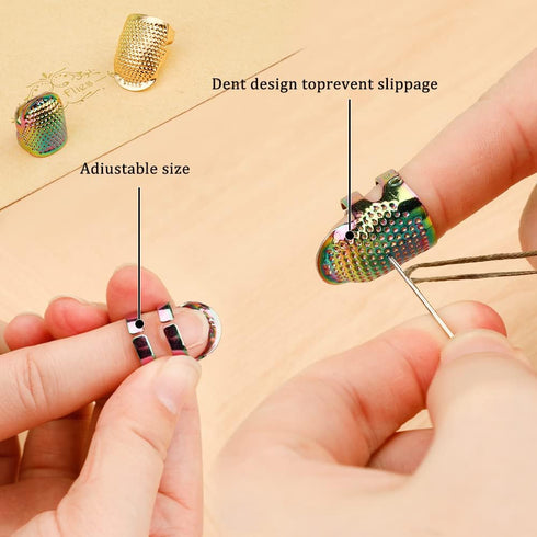 10pcs Hand-Working Sewing Thimble, Metal Finger Shield Ring, Leather Coin Finger Protectors, Sewing Thimble Rings Cap Metal Shield for Knitting Qu...