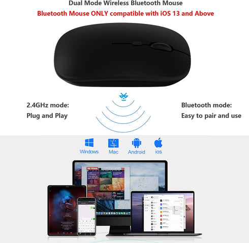 Wireless Bluetooth Mouse for Apple iPad iPhone MacBook Android Samsung Tablet Phone Dual-Mode Rechargeable 2.4G Portable Computer Mice for Windows...
