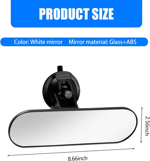 1 PC Car Rear View Mirror with Suction Cup, 8.66In x 2.55In Adjustable HD Vehicle Interior Rear View Mirror Replacement, Universal Wide Angle Auto...