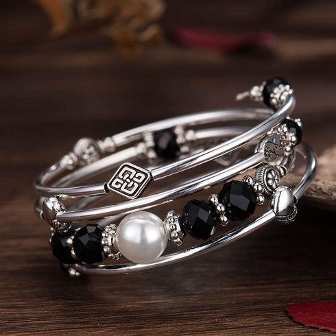 BULINLIN Wrap Bangle Rose Bead Bracelet - Beaded Bracelet with Natural Agate Stone Gifts For Women...