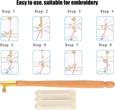 Embroidery Kit, DIY Craft Embroidery Beading Crochet Non?slip Ergonomic for Hand?made Crafts for Embroidery Beading(Wooden French embroidery needl...