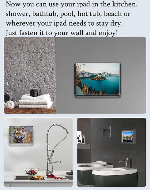 Shower Tablet Holder Waterproof Compatible with Ipad, Wall Mounted Bathroom Tablet Case Mount Shelf, Adhesive Touchable Cradle with Glass Mirror A...