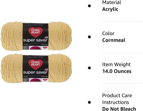 Bulk Buy: Red Heart Super Saver (2-Pack) (Cornmeal, 7 oz Each Skein)......
