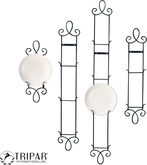 TRIPAR Augusta Narrow Vertical Plate Rack, Black Display (2 Tiers) - Lightweight & Durable - Contains 2 Non-Adjustable Brackets - Elegantly Displa...
