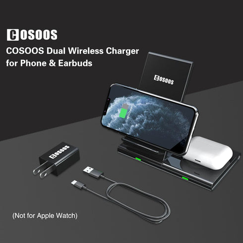 COSOOS Dual Wireless Charger, Wireless Charging Stand for iPhone 15 Pro Max/15 Pro/14/13/12/11/Xs/X, Airpods 3/Pro,Samsung Galaxy S21/S20/S10,Sams...