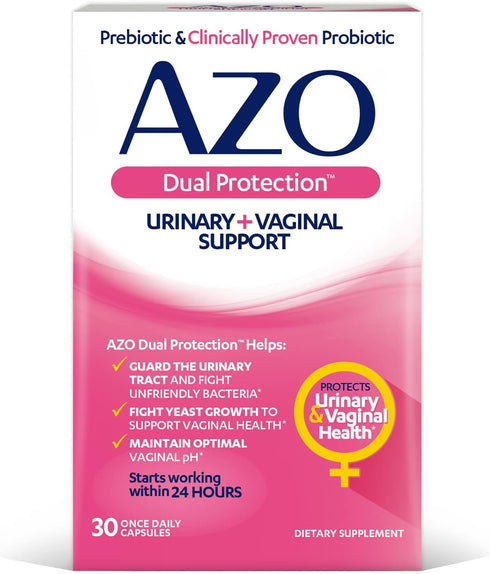 AZO Dual Protection, Urinary + Vaginal Support, Prebiotics and Probiotics for Women*, Starts Working Within 24 Hours, Non-GMO, 30 Count...