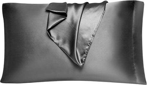 EHEYCIGA Satin Pillowcase Queen Set of 2, Soft Pillowcases for Hair and Skin Similar to Silk, Charcoal Grey Pillow Cases 2 Pack with Envelope Clos...