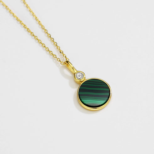 Mints 18K Golad Plated Malachite Pendant Necklace Sterling Silver with CZ Fine Jewelry for Women...
