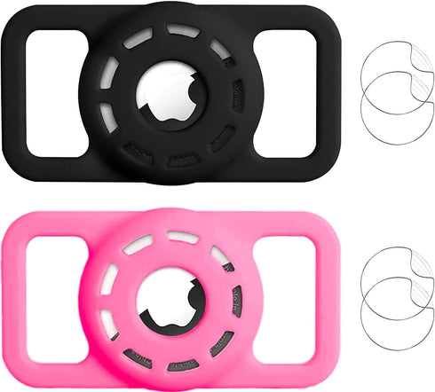 MARVAL Airtag Dog Collar Holder + 4 pcs Protective Film Compatible with Apple Air Tag Cat Pet Case, Protective Waterproof Silicone Small for Puppy...