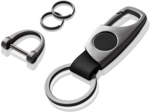 Carabiner Keychain, Key Chains for Car Key with 2 Key Rings and Anti-Lost D-Ring, Multifunctional Leather Keychains for Men and Women – Grey(Black...