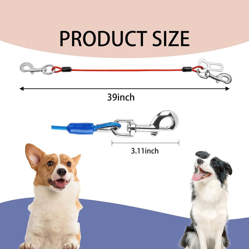 Dog Tether for Car Pet Dog Car Seat Belt Restraint Chew Proof Safety Tether Cable with Double Hook Stainless Steel Coated Pet Vehicle Leash and Ha...
