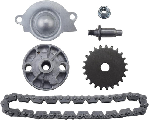 GY6 engine oil pump assembly Oil pump drive shaft Sprocket with gear Gear guard Chain Drive shaft nut, applicable to GY6 engine 125cc 150cc 152QMI...
