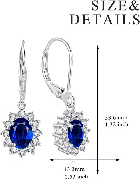 YFN Sterling Silver Created Oval Cut Birthstone Drop Dangle Women Leverback Earrings Gifts for Women Mom...