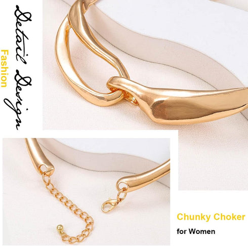 TWINKLEDE Fashion Chunky Choker Necklace Gold Twisted Abstract Metal Buckle Necklaces for Women...